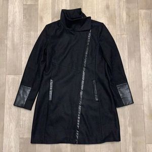 Womens Rachel Rachel Roy Wool Blend Faux Leather Trim Coat